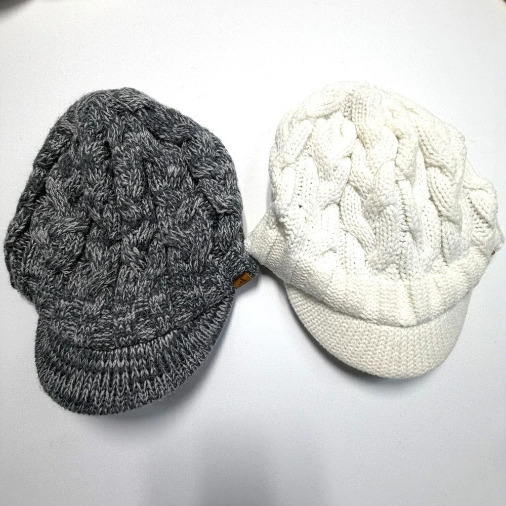 Adidas ClimaWarm Womens Cable Knit Visor Beanie Hat Lot Gray Ivory